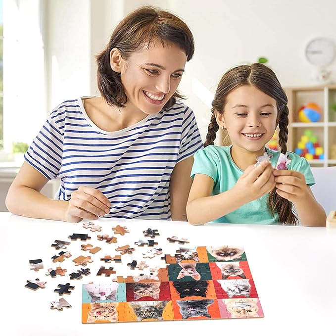 LELEMON Fun Cats Puzzles for Kids Ages 4-8,100 Pieces Cute Cats Jigsaw Puzzles in a Metal Box,Animal Pet Learning Educational Puzzles for Boys Girls