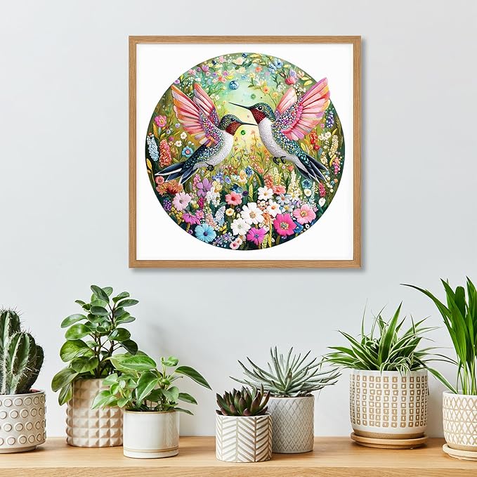 Wooden Jigsaw Puzzles, Embroidered Hummingbird Wooden Puzzles for Adults with Unique Shape, Adult Jigsaw Puzzle, Birthday Gifts for Adults, 11.3"x11.4" - 200pcs