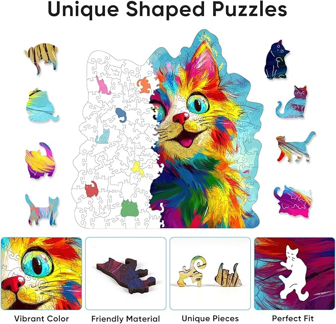 Wooden Puzzles for Adults, 500 Pieces Clever Cat Wooden Jigsaw Puzzles, Animal Unique Shaped Puzzle Gifts for Adults and Kids on Birthday, Thanksgiving, Family Puzzle Games (16.3''*16.9'')