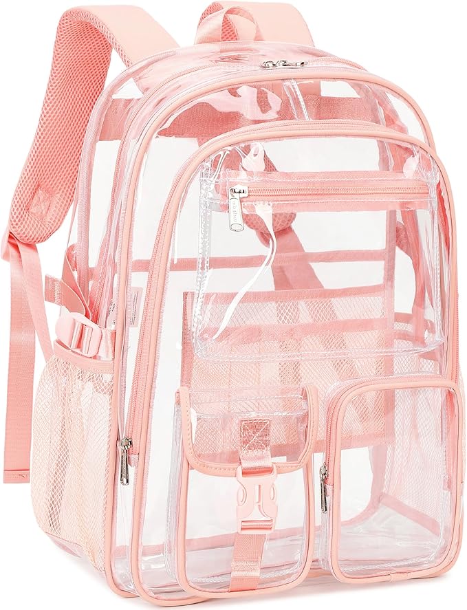 abshoo Large Clear Backpack For Girls Women School Bookbag Heavy Duty Transparent Backpacks (Baby Pink)