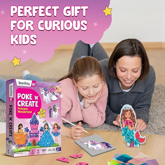 Smartivity Poke ‘n’ Create Princess Wonderland DIY Kit for Kids 4 to 10 Years, Creative Birthday Gift for Girls & Boys Age 4-5-6-7-8-9-10, DIY Art & Craft Activity Kit