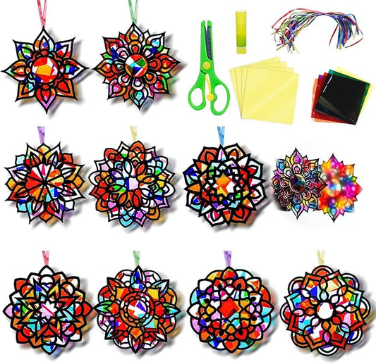 EggSun 36 Sets Mandala Suncatchers Craft Kit for Kids Adults Ornaments Stained Glass Window Arts and Crafts Paper Kit for VBS Classroom Holiday Birthday Projects Home Party Decorations Ages 4 8 12