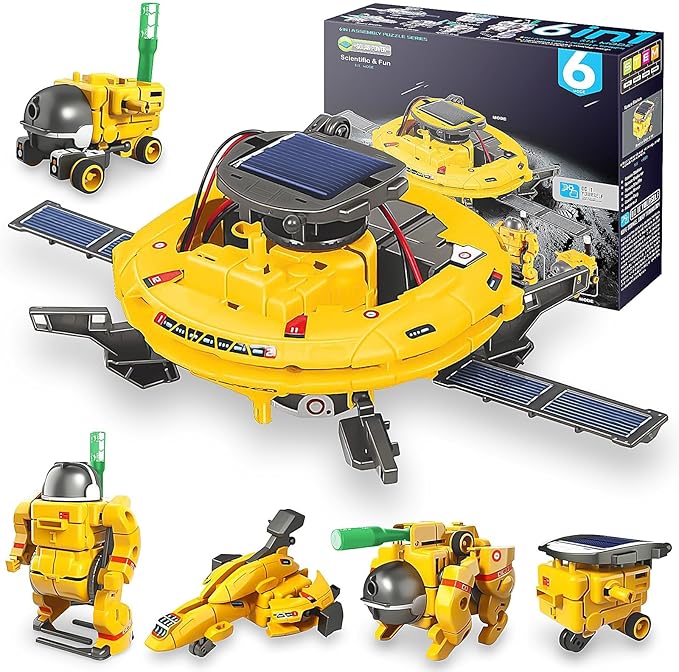 STEM Projects for Kids Ages 8-12 Solar Robot Kit 6-in-1 Space Toys for 10-Year-Old Boy Girl Gift Toys Science Kits Christmas Birthday Gifts for 8 9 10 11 12 Year Old, Yellow