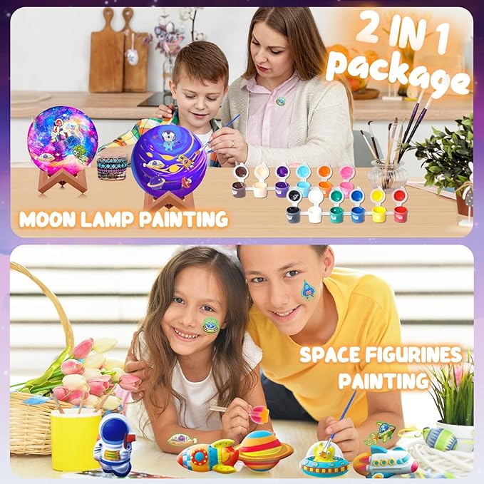 Goody King Paint Your Own Moon Lamp Kit, DIY 3D Space Moon Night Light, Crafts for Teens Girls Boys, Arts & Crafts for Kids Ages 8-12, Art Supplies Christmas Craft Birthday Gift for Kids Ages 3+
