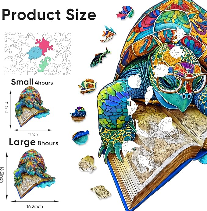 Wooden Puzzles for Adults, 501 Pieces Reading Turtle Wooden Jigsaw Puzzles, Animal Puzzle Unique Shaped Gift for Adults and Kids on Birthday Thanksgiving, Family Puzzle Games(16.2"*16.5'')