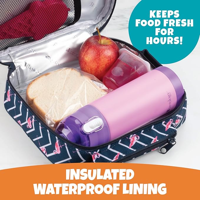 Kids Insulated Lunch Box w Snack Pocket & Expandable Water Bottle Holder For Girls- Waterproof Lunchbox Tote Keeps Food Hotter or Colder Longer - Reusable Back to School Bag Fits Most Bento Containers