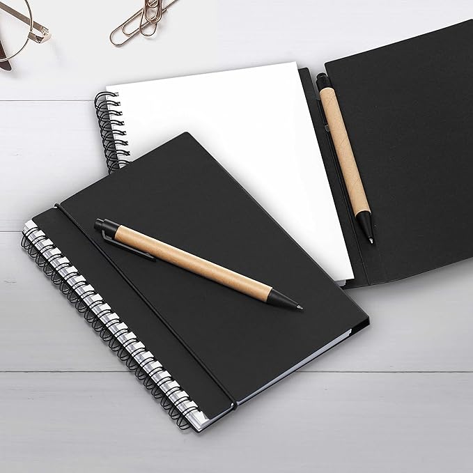 DISCOUNT PROMOS Spiral Notebooks with Elastic Closure Set of 10, Bulk Pack - Perfect for School, Office, Business and More - Black
