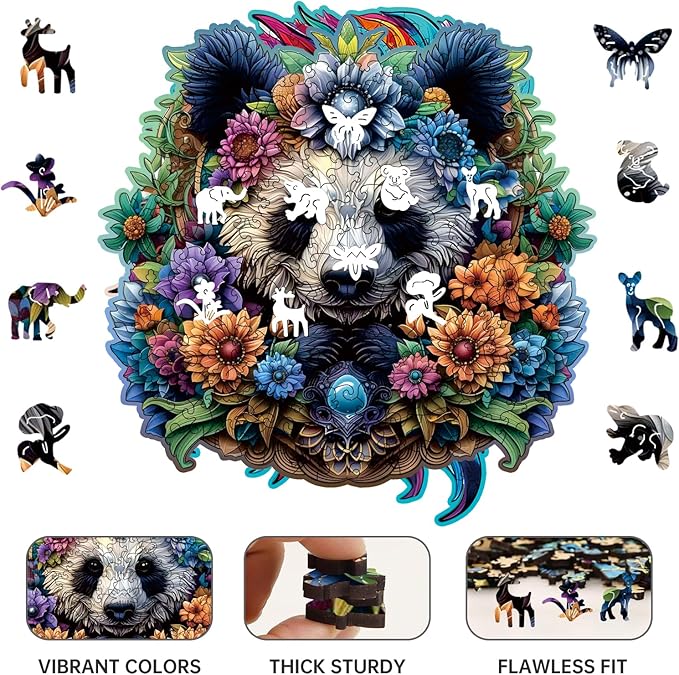 Wooden Puzzles for Adults,Panda Design Jigsaw Puzzles 200 Piece,Thanksgiving Birthday Gifts Family Game,Unique Shape Puzzle Challenge 11 x 11 Inch