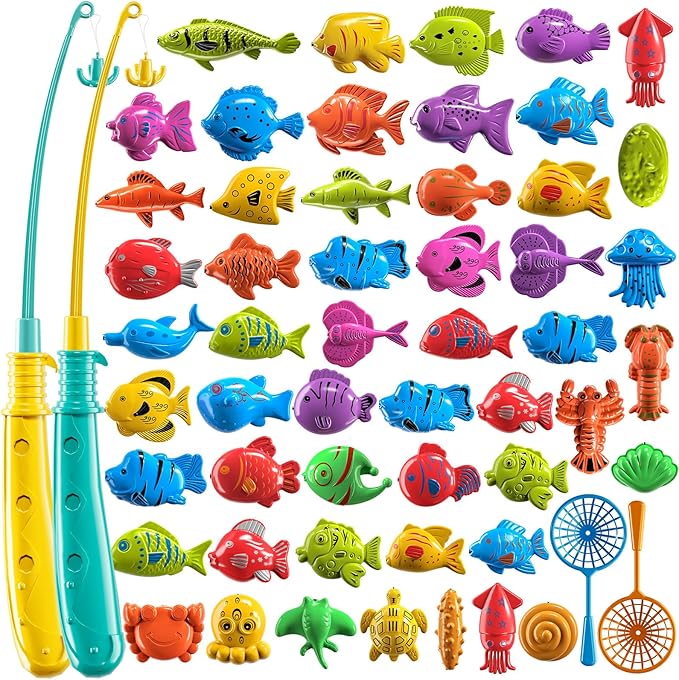 Magnet Fishing Game for Kids 3 4 5 6 7 8 Years Old - Pool Bath Toys for Toddlers, Pole Rod Net, Floating Fish Toys, Outdoor Party Toys for Boys Girls Kids Age 3-8 8-12 Year Old