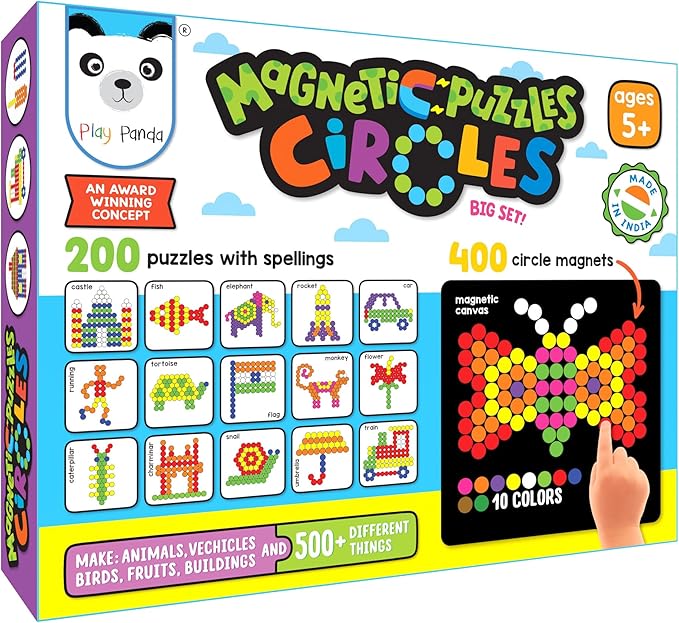 Magnetic Tangram Puzzles Toys for Kids | 400 Magnet Circles Shapes with 200 Patterns Booklet, Board & Display Stand | STEM Educational and Learning Games for Ages 4 5 6+ Years|Gifts for Girls & Boys