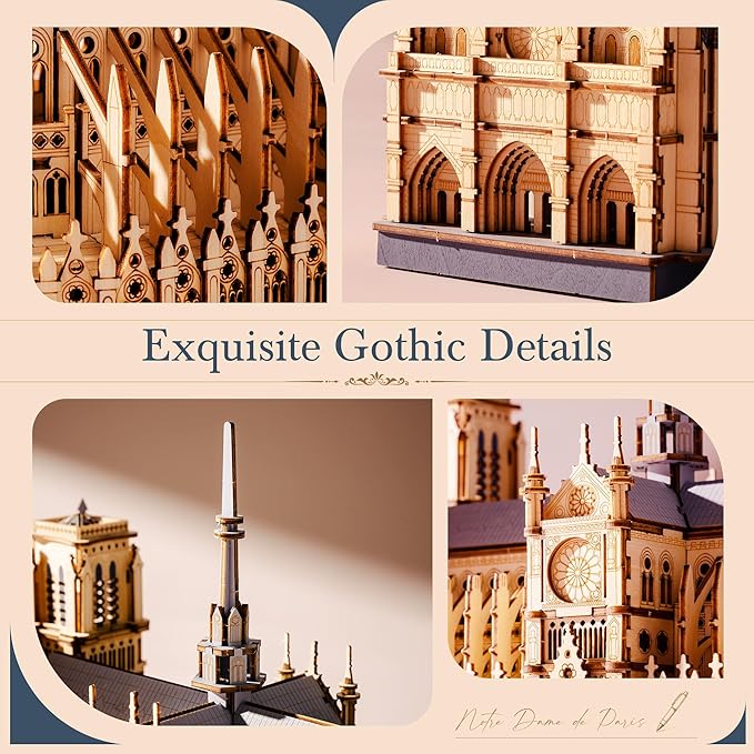 3D Wooden Puzzle for Adults — Notre Dame de Paris Cathedral Model Building Sets, DIY Craft Kits, Unique Gift and Home Decor for Architecture Enthusiast (330PCS)