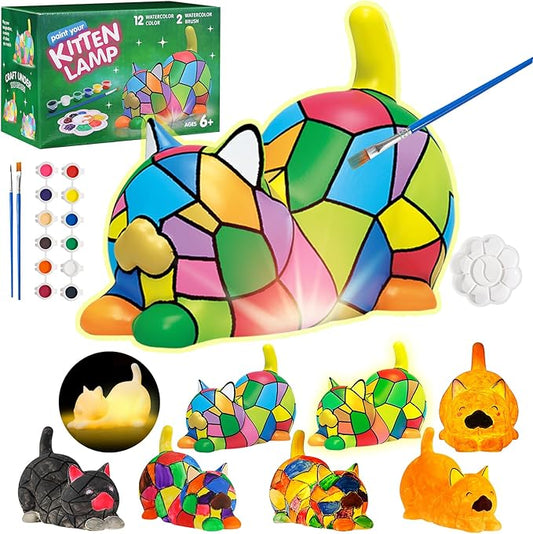 Paint Your Own Cat Lamp Kit - Art Supplies Arts & Crafts Kit, Painting Kit for Kids Ages 6-12, Arts and Crafts for Kids Ages 8-12, Christmas Birthday Gifts for Girls Boys Age 5 6 7 8 9 10 11 12+