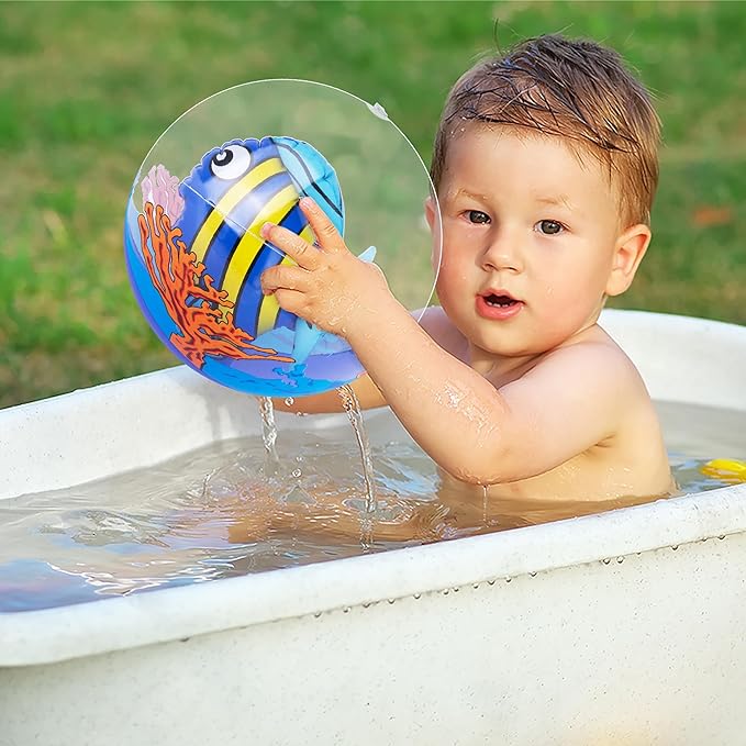 ArtCreativity 3D Fish Beach Balls for Kids, Set of 3, Clear Balls with Colorful Fish Inside, Inflatable Swimming Pool Toys and Aquatic Party Decorations, Underwater Party Supplies and Favors