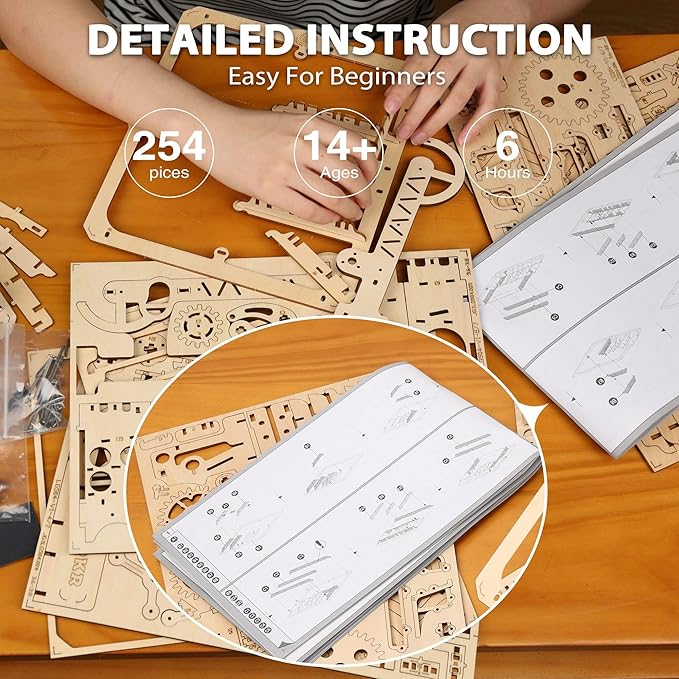ROKR 3D Wooden Puzzles for Adults-Marble Run Model Building Kit-Wood Model Kit (LG501★Waterwheel Coaster)