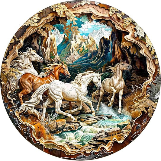 Wooden Puzzles for Adults, Wooden Jigsaw Puzzles for Adults Kids, 3D Vision Effect-3D Horse Unique Shaped Wood Puzzles Adult, Creative Birthday Gifts for Friends Family Game(11.4 * 11.4in 200pcs)