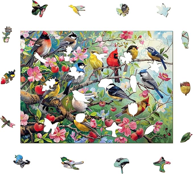 Wooden Puzzles for Adults, Wooden Jigsaw Puzzles for Adults Kids, Birds in The Orchard Unique Shaped Wood Puzzles Adult, Creative Birthday Gifts for Friends Family Game (13.4 * 9.8in 275pcs)