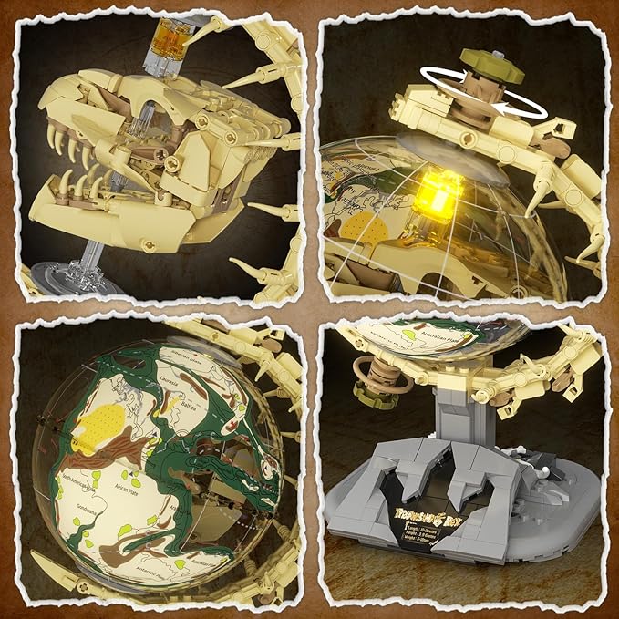 Dinosaur Skull Fossils Globe Building Set,360° Rotatable Globe Display Model with LED Light,STEM Skeleton Model Educational Toy, Gifts for Boys and Girls Ages 8+