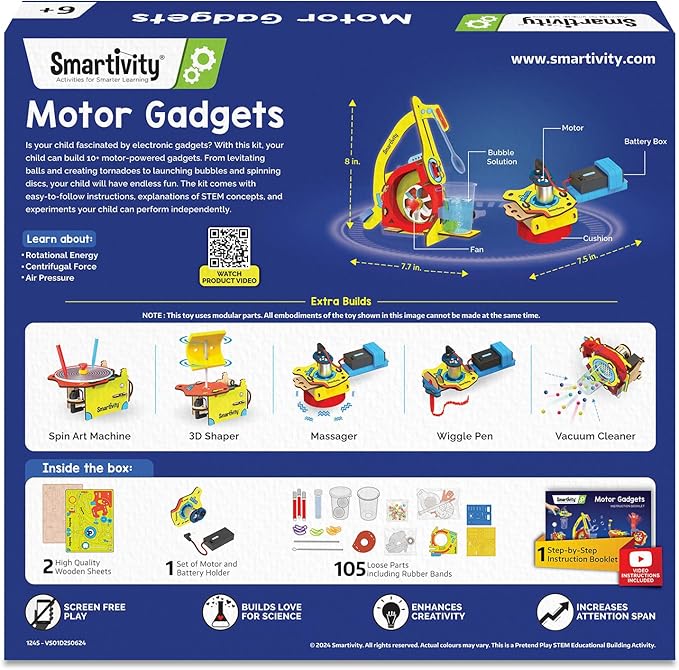 Smartivity 10-in-1 Motor-Powered Gadgets Kit for Kids Ages 6,7,8,9,10,11,12 Years Old | Build 10+ Cool Electronics Projects | Birthday Gifts for Boys & Girls | DIY Science Toy for Kids 6-12