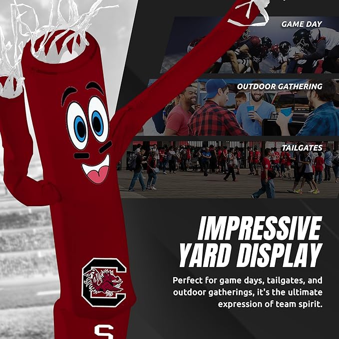 NCAA South Carolina Football Wacky Waving Inflatable Tube Guy with LED Lights & Built-in Blower - 6" x 36" x 96" Inflatable Tube Man Crazy Sports Fan Outdoor Party Decoration