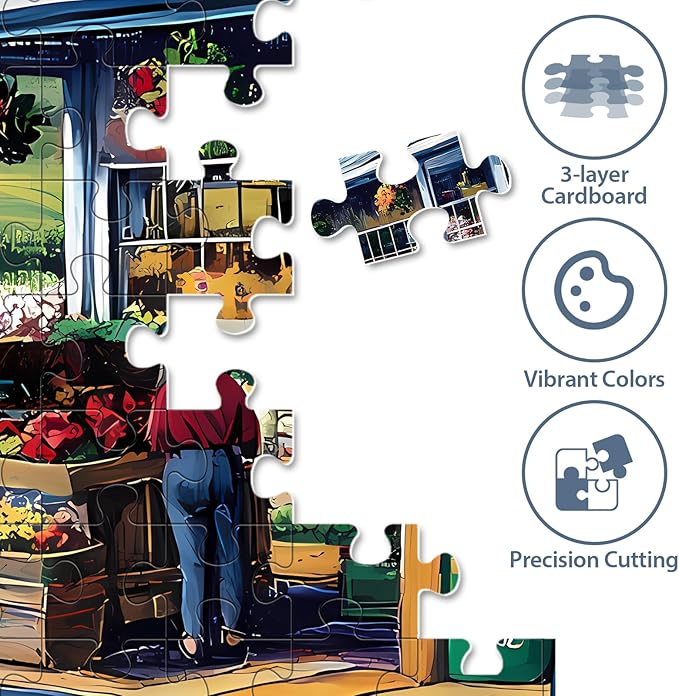 500 Piece Puzzles for Adults, Sunflower Field with Car House & American Flag Jigsaw Puzzles 20.5 x 15 in, Relaxing Country Jigsaw Puzzle, Challenging Puzzle Perfect Game Gift for Holidays & Family Fun