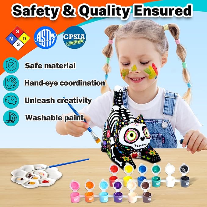 FUNZBO 4.3in Paint Your Own Cat Lamp Kit- Arts and Crafts Supplies Painting Set for Kids Teens, DIY Night Light Toy for Toddlers Girls Boys Age 3 4 5 6 7 8 9 10 11 12 13 +