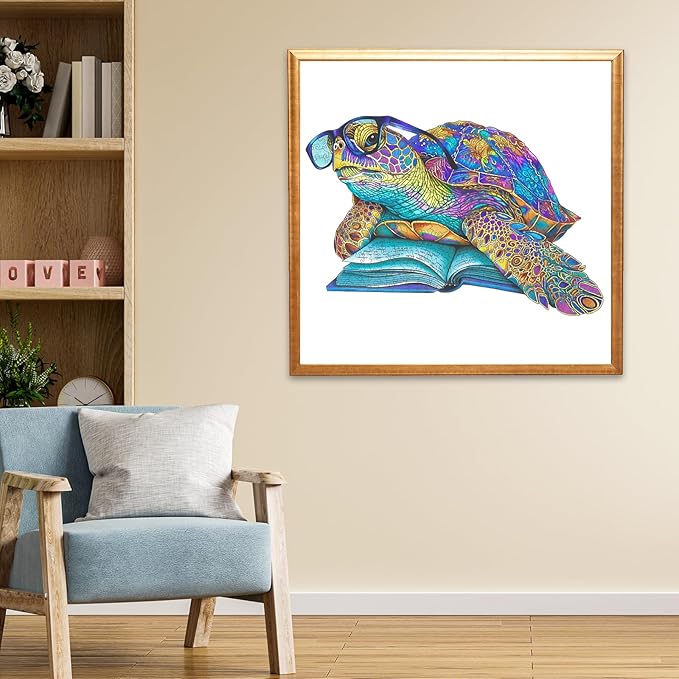 Wooden Puzzles for Adults, Spectacled Turtle Jigsaw Puzzles 200 Pieces, Unique Shape Animal Adult Puzzles, Wood Toys Puzzles Best Gift for Adults and Kids Family Brain Games 12.5x8.4 inch