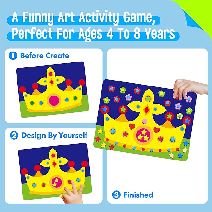 Foam Sticker Art Activity, 10 Princess & Castle Art Board with 1660 Foam Stickers in 10 Colors, Funny DIY Activity Creative Craft Kits Travel Game for Kids, Boys & Girls
