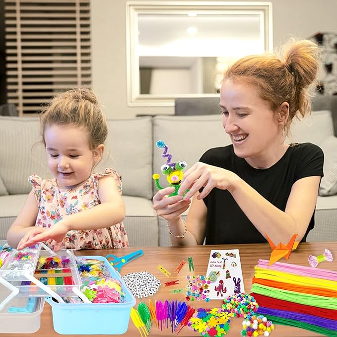 VLUSSO Arts and Crafts Supplies for Kids DIY Craft Kits Art Supplies Materials Kids Crafts Set with Pipe Cleaners Craft Box Preschool Homeschool Toys Gift for Boys and Girls Age 4 5 6 7 8