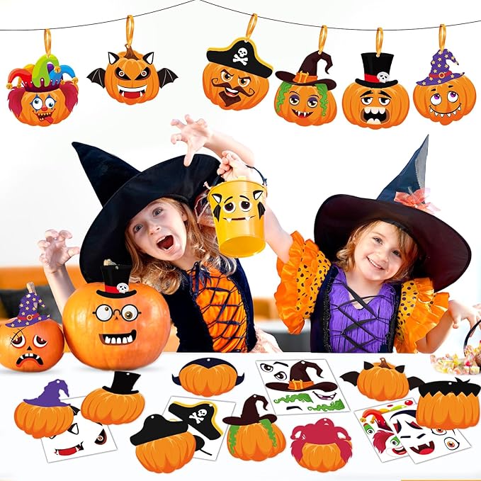 36 Set Halloween Pumpkin Crafts Kit Halloween Crafts Pirate Sticker DIY Craft Witch Pumpkin Decoration Hanging Ornaments for Classroom Home Activities Birthday Party Supplies