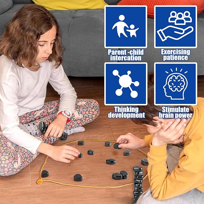 Magnetic Chess Game,with Stones and Rope,Party Travel Desktop Magnetic Strategy Game, Puzzle Strategy Games,Family Educational Games Kids and Adults