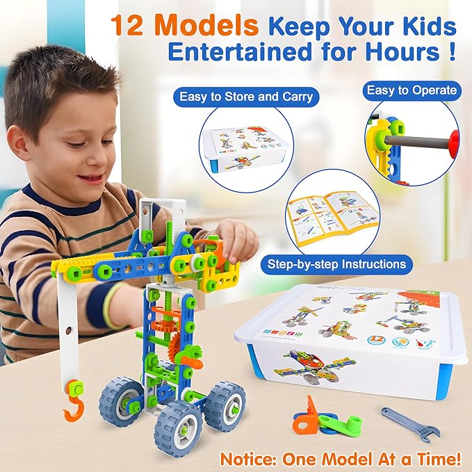 MOONTOY 12 in 1 STEM Toys for 4 5 6 7 8+ Year Old Boy Gifts, 152 PCS Educational Building Toys for Kids Ages 4-8 5-7 8-12, Building Blocks Stem Kits Activities Construction Toy for Boys Birthday Gifts