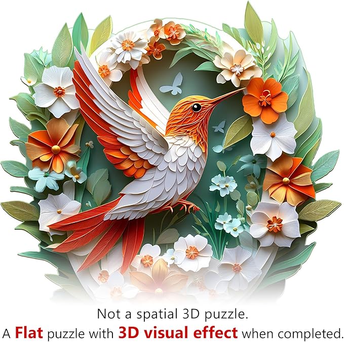 Wooden Puzzles for Adults, Wooden Jigsaw Puzzles for Adults Kids, Paper Carving Hummingbird Unique Shaped Wood Puzzles Adult, Creative Birthday Gifts for Friends Family Game(11.4 * 11.1in 195pcs)