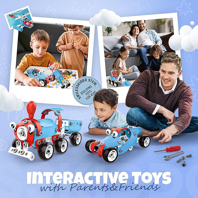 SMILESSKIDDO STEM Kits, 6-in-1 Kids Building Blocks Set - 142 PCS Educational Construction Toys with Storage Box for Kids Ages 5+