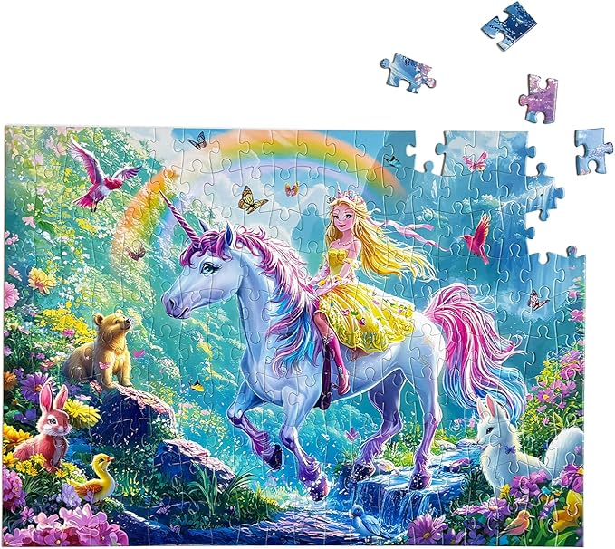 200 Pieces Jigsaw Puzzles for Adults and Teens and Kids Family Happy Games Princess Unicorns World for Girls (Enchanted Forest Ride)