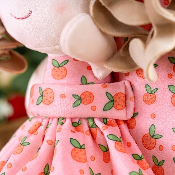 Gloveleya Toddler Backpack Baby Girl Gifts Curly Hair Plush Figures Dress Backpack Kids Backpack Curly Hair Spring Girl Fruit Section-Orange 9inches