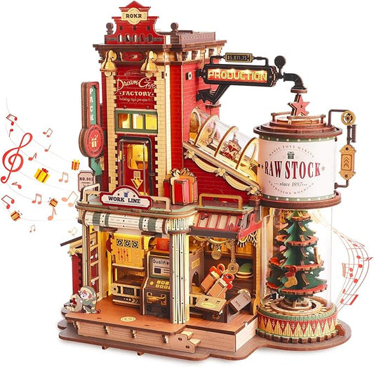 ROKR 3D Wooden Puzzle for Adult - Gift Factory Mechanical Model Kit with Music & Lights, 449pcs Adult Wooden Puzzles, DIY Building Toy for Teens & Adults