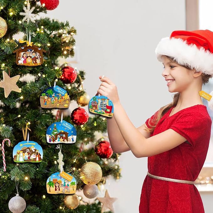 36 Pack Make a Nativity Scene Christmas Nativity Craft Kits Nativity Scene Hanging Ornaments Religious Christian Craft Kits for Holy Night Christian Religious Party Supplies 6 Styles