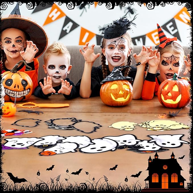 Tinlade 32 Set Halloween Suncatcher Crafts Kit Ghost Suncatcher Paper Crafts with Tissue Paper DIY Window Stained Glass Effect Hanging Ornaments for Halloween Boo DIY Activities Party Favors