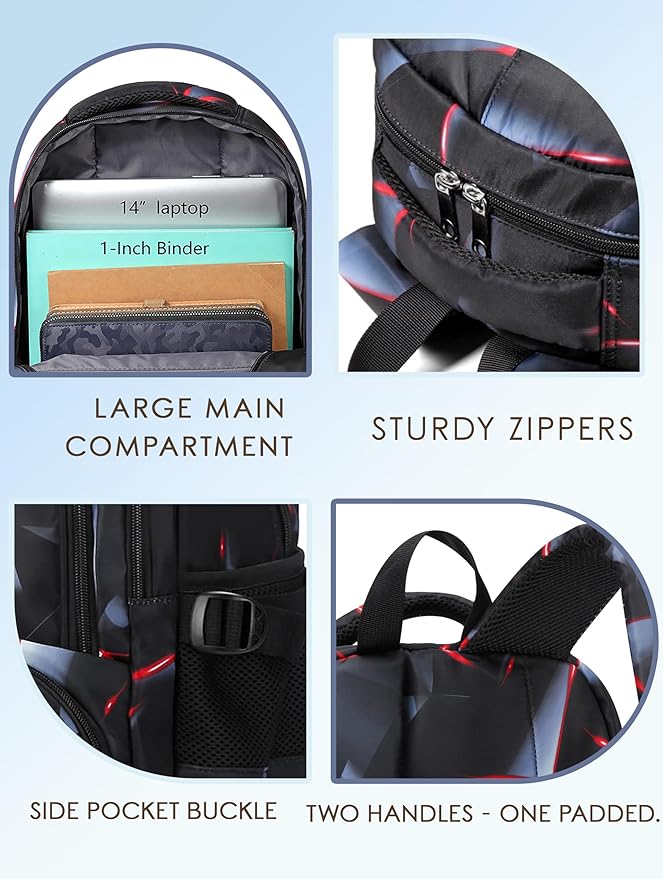 BLUEFAIRY Kids Backpack for Boys Elementary Primary School Bags for Childs Black Bagpack Book Bag Back to School Gifts for Son Mochilas Escolares para Niรฑos 17" Large Compartment Black/Red
