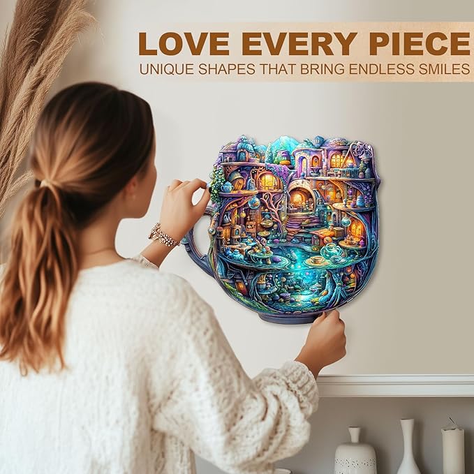 Wooden Puzzles for Adults - 200 Pieces Enchanted Teapot Puzzle - Unique Shapes Wooden Jigsaw Puzzles for Adults - Eco-Friendly Home Office Decor (M-11.4 * 10.8in)