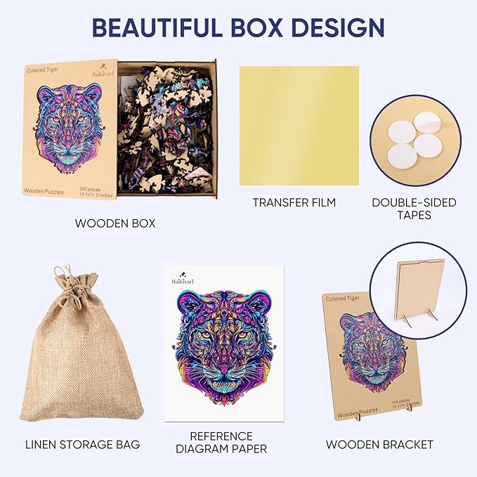 Ruikiyart Wooden Puzzles for Adults, 5MM 500 Pieces Tiger Wooden Jigsaw Puzzles, Mandala Animal Puzzle Unique Shapes Gift for Kids and Adults on Birthday,Thanksgiving,Christmas (15.1"x16.7")