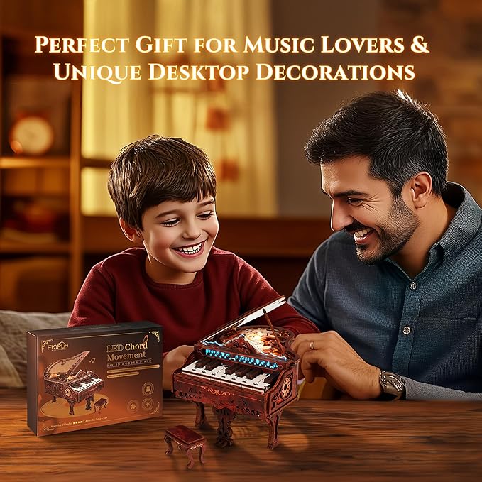 3D Wood Puzzle Piano Kit, Playable Wooden Keyboard Model with LED Lights, Interactive Craft Kit & Digital Piano Puzzle for Adults and Kids(with LED