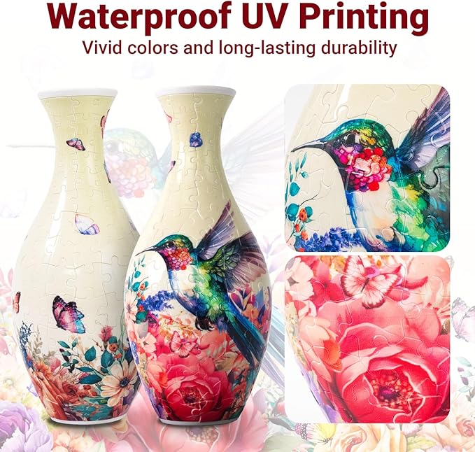 Hummingbird 3D Puzzle Vase for Adults to Flower Arrangement and Home Decoration Made by 160 Curved Plastic Puzzle Pieces,Great Gift for Mother's Day and Housewarming