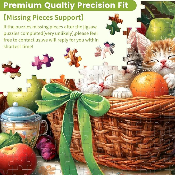 300 Piece Jigsaw Puzzle for Adults, Fruit Basket Cat Jigsaw Puzzle, Funny Animal Jigsaw Puzzles, Animal Pet Lover Challenging Puzzles for Friends Family Activity Game Nights Gifts