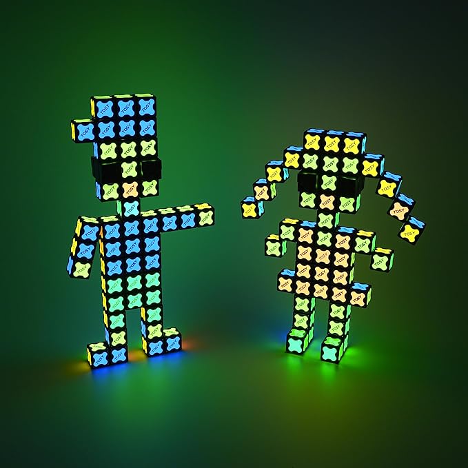 TOSY Magnet Cube 2x2 - 8 Blocks, 2 in 1 Toy: 2x2x2 Puzzle Cube and Customizable Infinity Cube, Glowing, UV Flashlight, Fidget/STEM/STEAM Magnet Tiles Birthday Gift for Kids/Teens/Adults, 2-Pack
