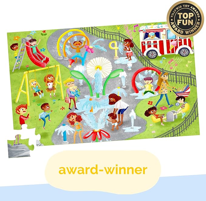 Little Likes Kids - Splash Park Jumbo Puzzle, 48 Pieces, Beginner Jigsaw Floor Puzzle with Multicultural Family Children Preschoolers at Play, Age 4-8
