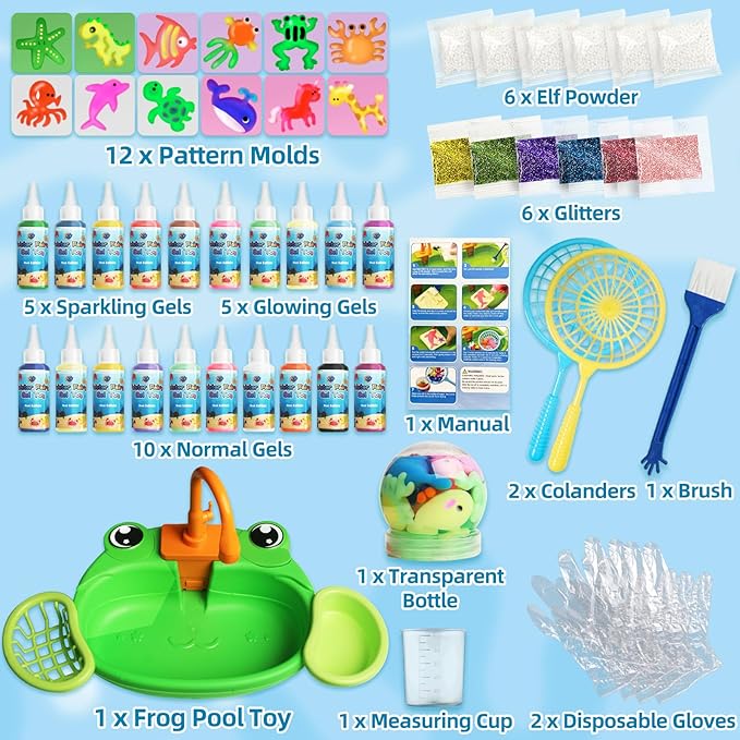 Water DIY Crafts Elf Toy Kit, 20 Color Gel & 12 Molds, Magic Paint Set Glow in The Dark Water Pets, Gel Craft Kits in Water Creative Handmade Art Set for Kids Age 3 4-8 8-12
