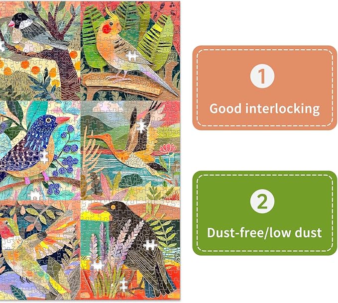 1000 Piece Jigsaw Puzzle for Adults Colorful Cut-Paper Style Birds Puzzle 1000 Piece, Challenging Jigsaw for Game Night, Giftable Puzzle with Sectioned Back Design, 24 x 24 in