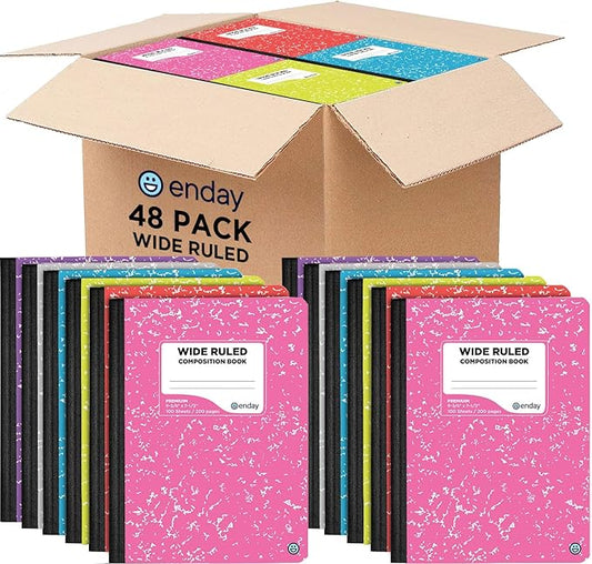 Composition Notebooks Wide Ruled Paper Bulk, Hard Cover Composition Notebook, Premium Lined Composition Books, 100 Sheets Ruled Notebook (48 Pack) - by Enday