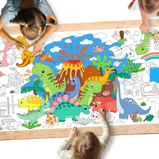 Gatherfun Dinosaur Party Giant Coloring Poster - 31.5x 72 Inches - Versatile Classroom Wall Décor & Birthday Activity - Dinosaur Poster or Table Cover for School Parties and Special Events